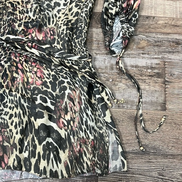 SHAN Leopard Print Silk Viscose 3/4 Sleeve Tunic Peasant Top Coverup Sz 10/M - Picture 13 of 16